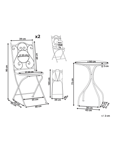 Beliani 3-tlg Bistro Set CAMPRENA in Schwarz/Blau/Weiß