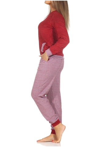 NORMANN Frottee Schlafanzug langarm Bündchen Tupfen Optik - 87152 in Allover