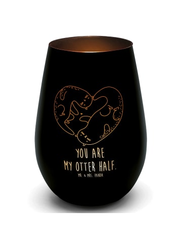 Mr. & Mrs. Panda Gold Windlicht Otter Herz mit Spruch in Schwarz