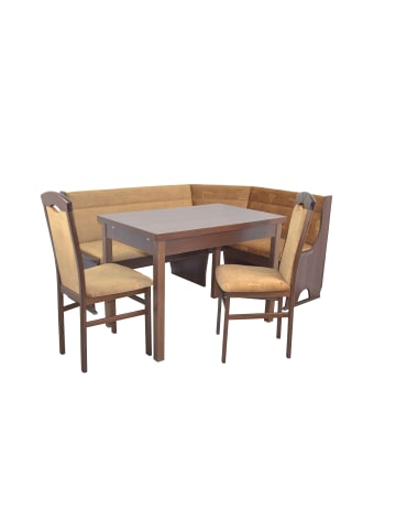 möbel-direkt 4tlg. Eckbankgruppe In drei Holzdekoren und drei Stofffarben in Nussbaum/beige