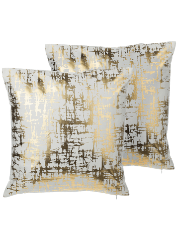 Beliani 2er-Set Dekokissen GARDENIA in Gold/Weiß