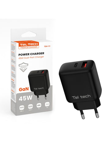 Wisam Teltech Power Charger GaN USB / USB-C 45W Schwarz TCH-03