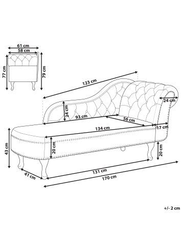 Beliani Chaiselongue NIMES in Grün/Braun - (W) 169 x (H) 79 x (L) 65 cm