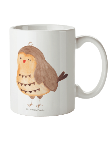 Mr. & Mrs. Panda Plastikbecher Eule Zufrieden ohne Spruch in Weiß