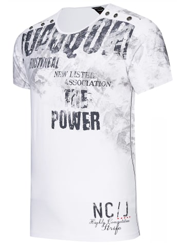 Rusty Neal Verwaschenes T-Shirt mit Doppelter Knopfleiste in Weiß