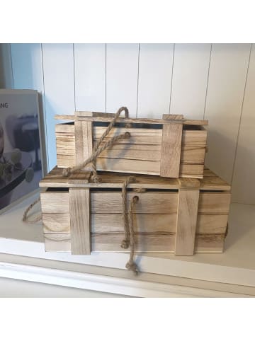 UNUS UNUS Holzkisten 2er Set geflammt mit Deckel und Seilgriffen in Braun
