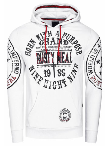 Rusty Neal Streetwear Kapuzen-Pullover mit Prints in Weiß