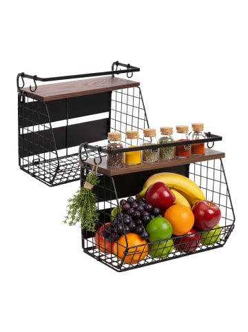 relaxdays 2 x Obstkorb Wandregal in Schwarz/ Dunkelbraun – (B)35,5 x (H)30 x (T)21 cm