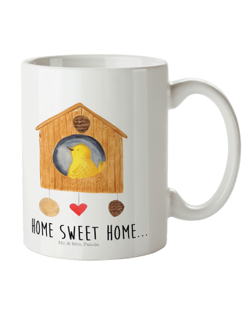 Mr. & Mrs. Panda Kindertasse Vogelhaus Home mit Spruch in Weiß