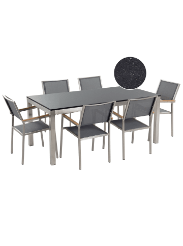 Beliani 7-tlg Gartentisch Set GROSSETO in Grau/Schwarz/Silber