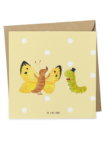 Mr. & Mrs. Panda Deluxe Karte Raupe Schmetterling ohne Spruch in Gelb Pastell