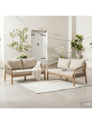 home24 Loungegruppe Mori 2-teilig Typ D in Gestell: Akazie BraunBezug & Geflecht: Beige