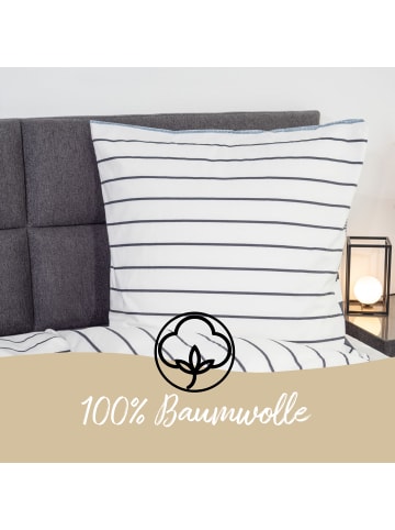 Traumschloss Premium Flanell Bettwäsche - Streifenmuster in blau, grau, anthrazit in blau