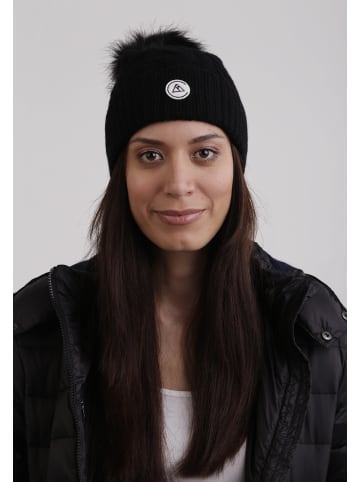 CASH-MERE.CH Mütze mit Zopfmuster und Bommel in Schwarz