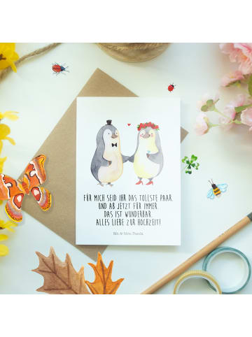 Mr. & Mrs. Panda Grußkarte Hochzeit Pinguin mit Spruch in Weiß