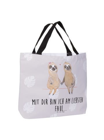 Mr. & Mrs. Panda Shopper Faultier Pärchen mit Spruch in Grau Pastell