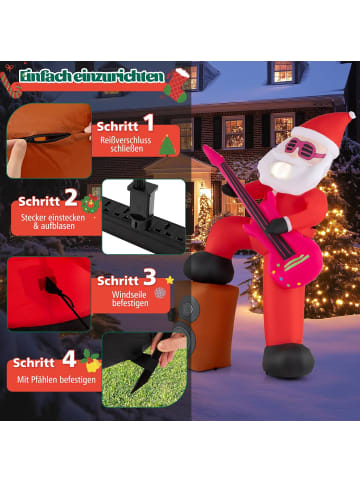 COSTWAY Aufblasbarer Weihnachtsmann mit Gitarre & Musik in Bunt