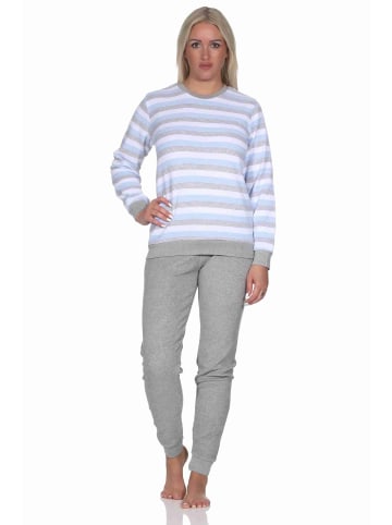 NORMANN Frottee Schlafanzug langarm Bündchen Streifen - 76928 in hellblau