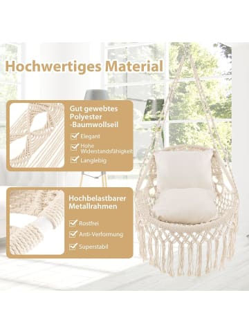 COSTWAY Hängesessel mit 2 Kissen in Beige