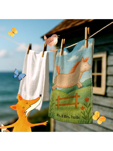 Mr. & Mrs. Panda Gästehandtuch Pferd Springen Design ohne Spruch in Weiß