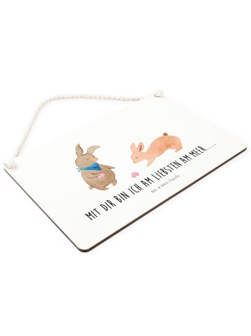 Mr. & Mrs. Panda Schild Hasen Muschel mit Spruch in Weiß