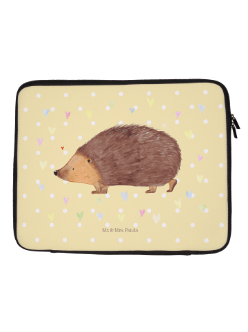 Mr. & Mrs. Panda Laptop Tasche Igel Herzen ohne Spruch in Gelb Pastell