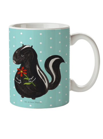 Mr. & Mrs. Panda Kindertasse Stinktier Blume ohne Spruch in Türkis Pastell