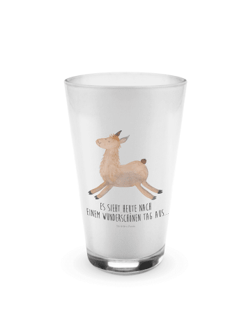 Mr. & Mrs. Panda Latte Macchiato Glas Lama Springen mit Spruch in Transparent