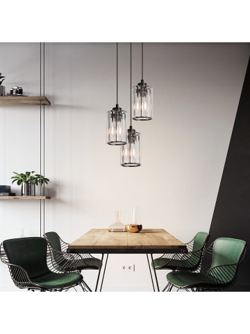 ZMH Pendelleuchte in schwarz 3-flammige E27 rund Kristall Höhenverstellbar