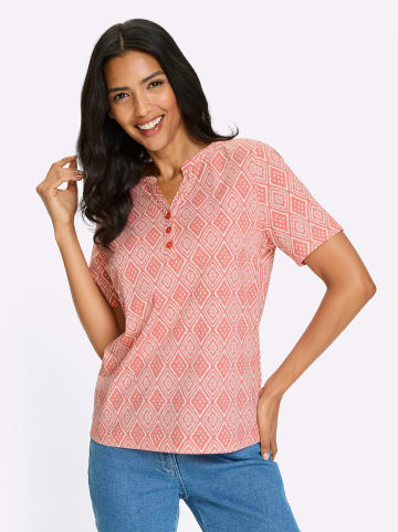 Sieh an! Kurzarmshirt in flamingo-ecru-bedruckt