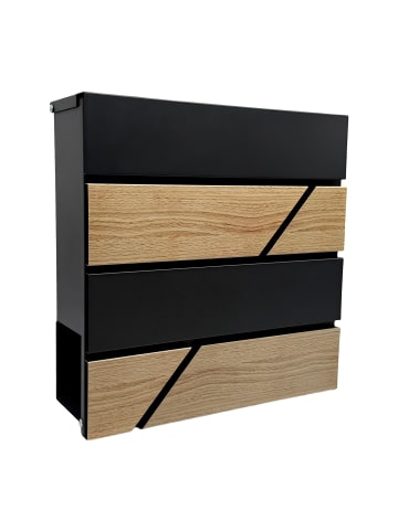 relaxdays Briefkasten "Holzoptik" in Schwarz/ Natur – (B)37 x (H)37 x (T)11 cm
