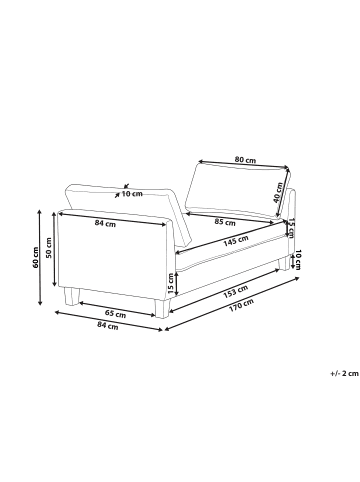 Beliani Chaiselongue ARCHIANE  in Weiß/Schwarz - (W) 170 x (H) 60 x (L) 85 cm