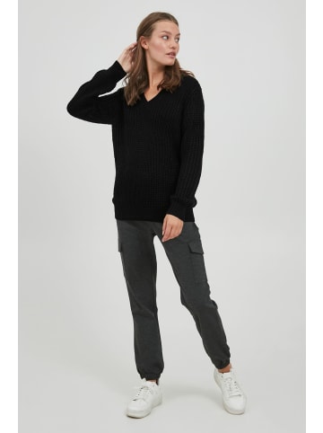 Oxmo Strickpullover OXLavea 21800048-ME Grobstrickpullover mit V-Ausschnitt in Schwarz