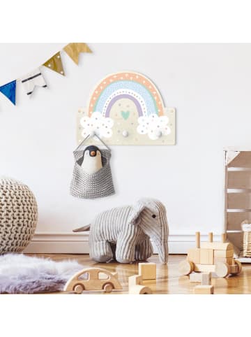 WALLART Kindergarderobe Holz - Regenbogen mit Wolken Pastell in Pastell