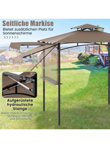 COSTWAY Grillpavillon mit Seitenmarkise 318x153x250 cm in Braun