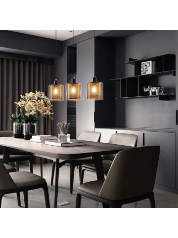 ZMH Pendelleuchte 3-flammige E14 in Schwarzgold vintage Glas und Metall