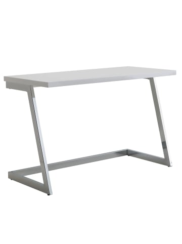 KADIMA DESIGN Schreibtisch Modern | Hochglanz Weiß/Silber, 120x55cm, Metallbeine in Silber