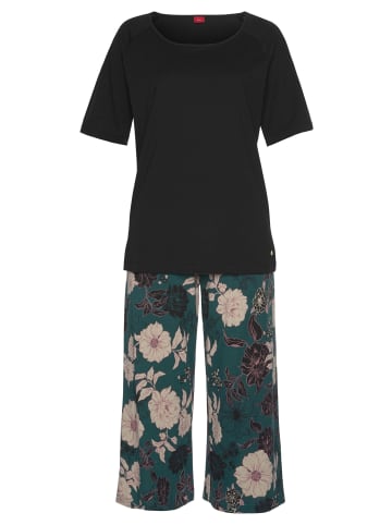 S. Oliver Capri-Pyjama in schwarz-dunkelgrün-gemustert