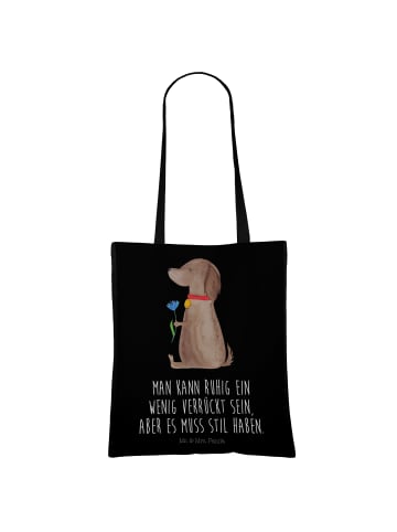 Mr. & Mrs. Panda Jutebeutel Hund Blume mit Spruch in Schwarz