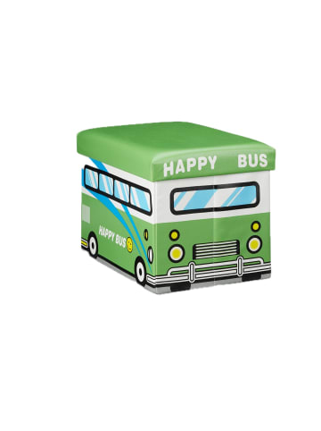 relaxdays Spielzeugkiste Happy Bus in Grün - (B)48 x (H)32 x (T)32 cm