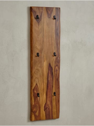 KADIMA DESIGN Wandgarderobe aus Sheesham Massivholz, Baumkanten, 6 stabile Haken