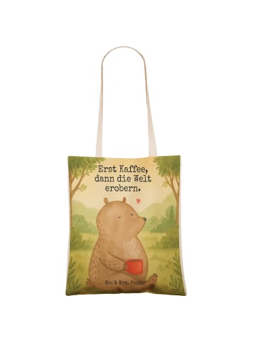 Mr. & Mrs. Panda Shopping Bag Bär Kaffee Design mit Spruch in Weiß