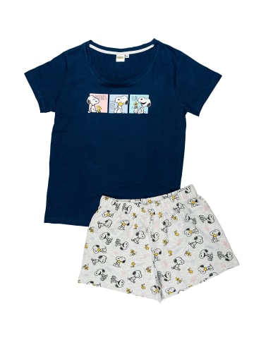 Snoopy Peanuts Snoopy Schlafanzug Pyjama Set Kurzarm Oberteil mit Shorts in blau/grau
