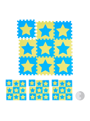 relaxdays 36x Puzzlematte in Blau/ Gelb