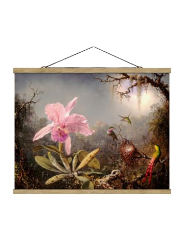 WALLART Stoffbild - Martin Johnson Heade - Orchidee und drei Kolibris in Rosa