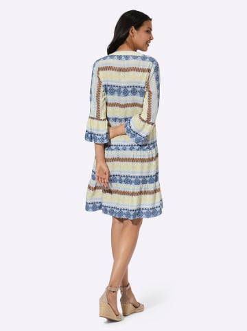 Sieh an! Stufenkleid in zitrone-dunkelblau-bedruckt