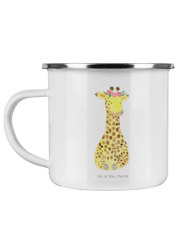 Mr. & Mrs. Panda Camping Emaille Tasse Giraffe Blumenkranz ohne ... in Weiß