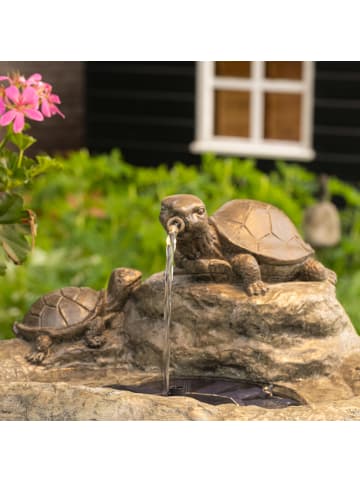 MARELIDA Solar Brunnen mit Schildkröten Gartenbrunnen H: 25cm in natur