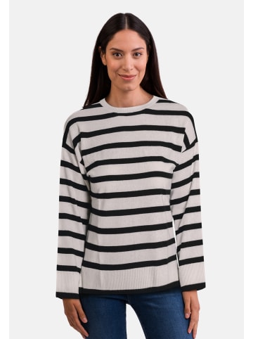 CASH-MERE.CH Rundhals Pullover gestreift in Schwarz und Weiss