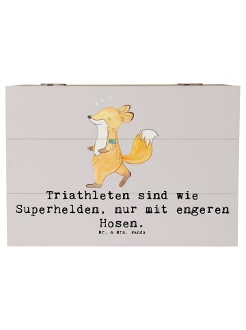 Mr. & Mrs. Panda Geschenkbox Triathlon Superheld mit Spruch in Grau Pastell